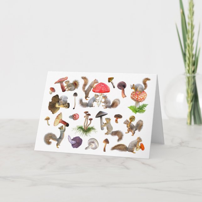 Squirrels with Mushrooms Card (Front)