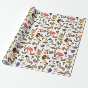 Squirrels with Mushrooms Wrapping Paper
