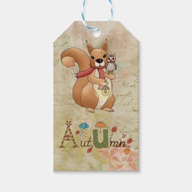 squirrels with owl gift tags (Front)