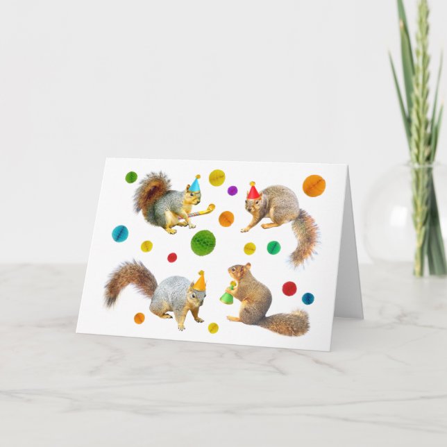 Squirrels with Party Hats and Balls Card (Front)