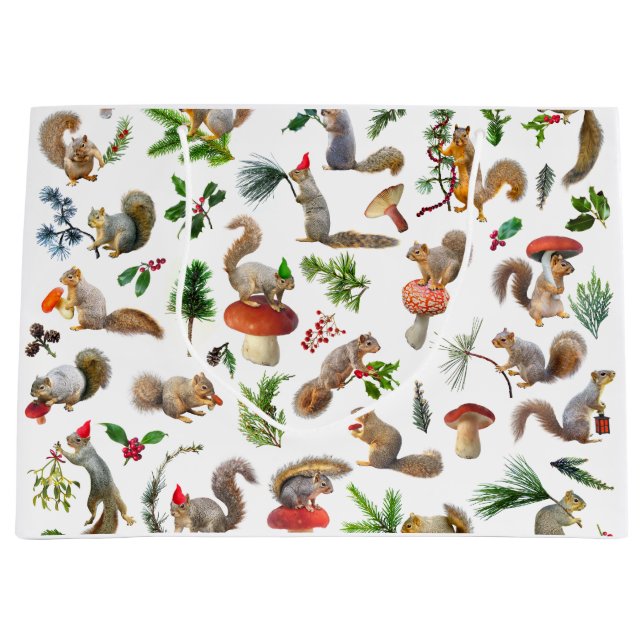 Squirrels with Red and Green Gift Bag (Front)