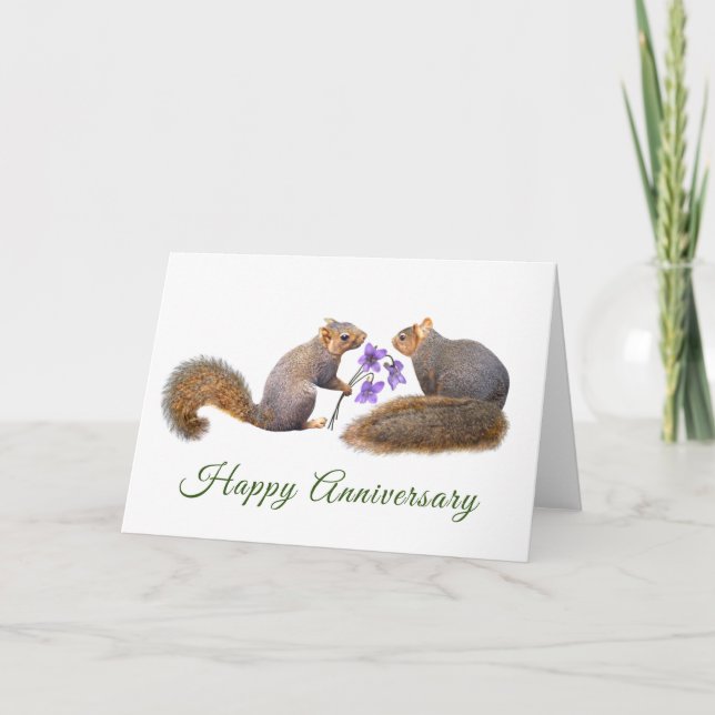 Squirrels with Violets Anniversary Card (Front)
