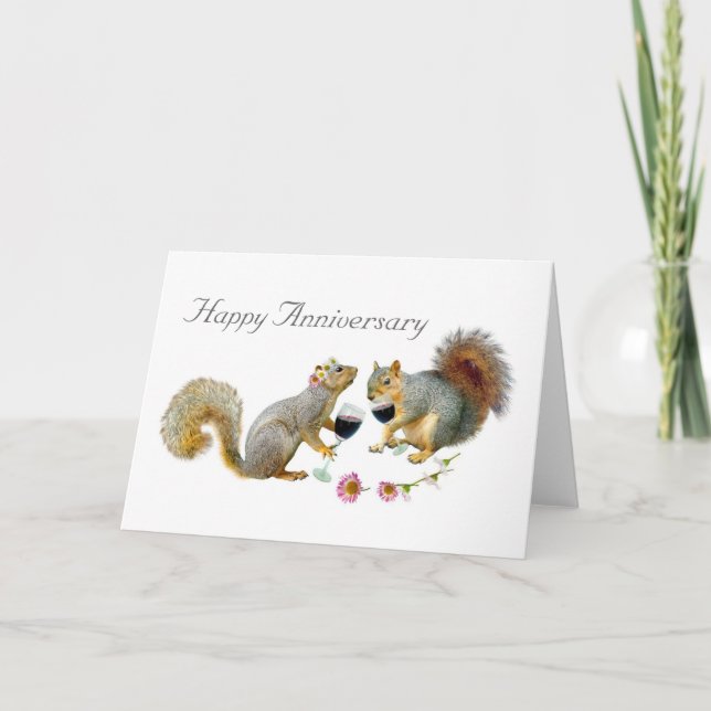 Squirrels with Wine Anniversary Card (Front)