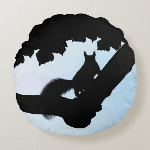 Squirrely Blues Round Cushion