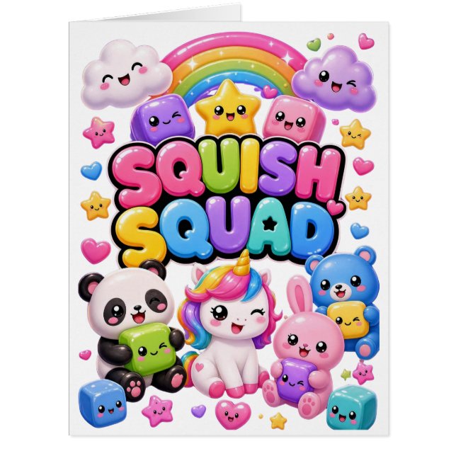 Squish Squad Sparkly Rainbow Panda Unicorn Cute  (Front)