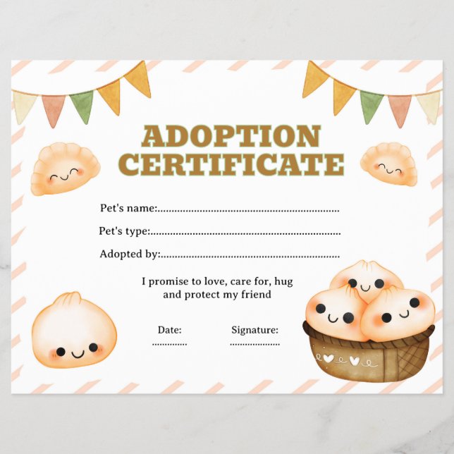 Squishy dumpling adopt certificate editable flyer (Front)