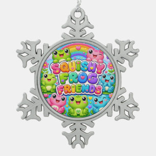 Squishy Frog Friends Cute Kawaii Frogs Rainbow Snowflake Pewter Christmas Ornament