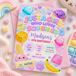 Squishy Girl Cute Kawaii Colourful Birthday Party Invitation