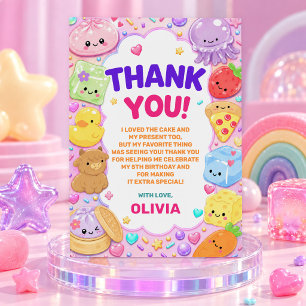 Squishy Girl Cute Kawaii Colourful Birthday Party Thank You Card