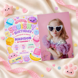 Squishy Girl Cute Kawaii Colourful Birthday Photo Invitation