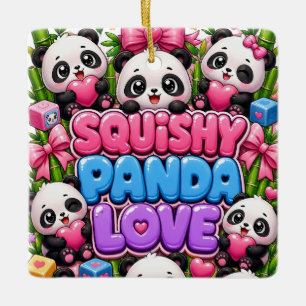Squishy Panda Love Cute Kawaii Wrapping Paper Ceramic Ornament