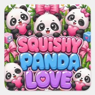 Squishy Panda Love Cute Kawaii Wrapping Paper Square Sticker