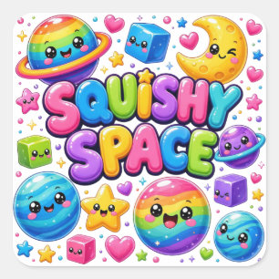 Squishy Space Colourful Kawaii Planets Stars Cosmi Square Sticker