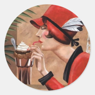Squisito Cioccolato Italian Chocolate Woman in Red Classic Round Sticker