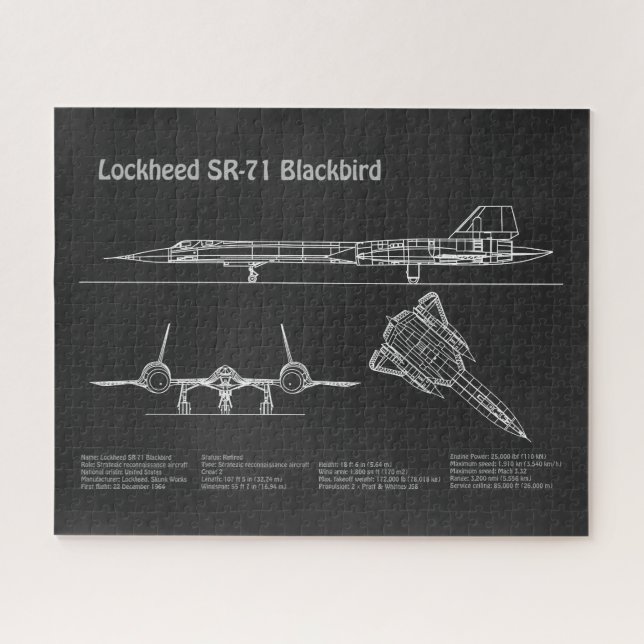 SR-71 Blackbird - Aeroplane Blueprint Plans PD Jigsaw Puzzle (Horizontal)