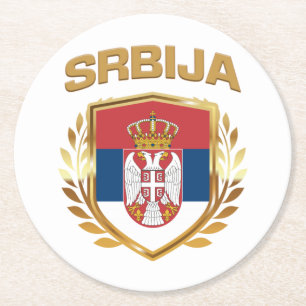 Srbija Flag Shield Serbia Round Paper Coaster