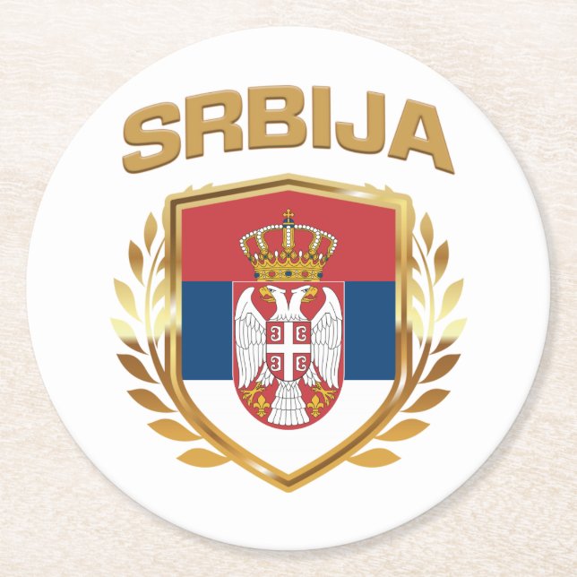 Srbija Flag Shield Serbia Round Paper Coaster (Front)