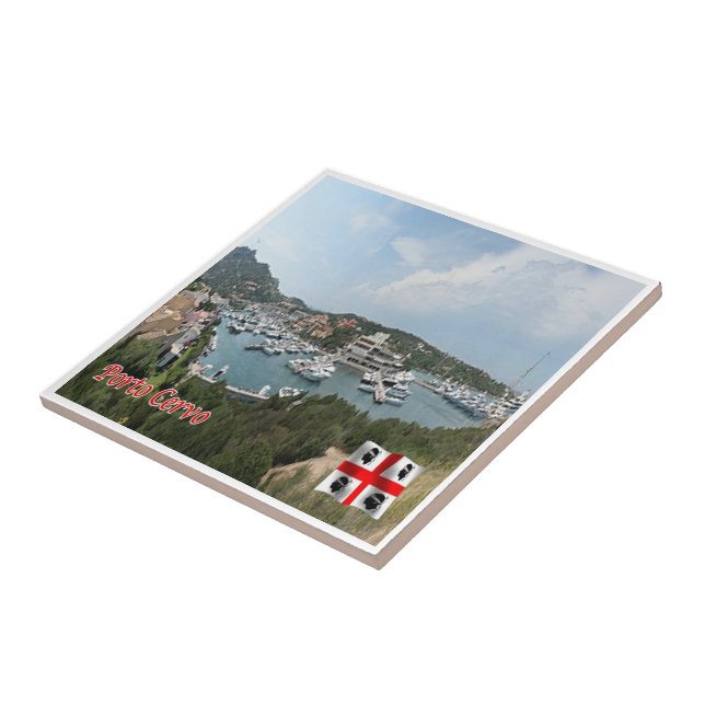 SRD054 PORTO CERVO The Port, Sardinia, Ceramic Tile (Side)
