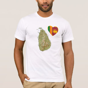 Sri Lanka Flag Heart and Map T-Shirt