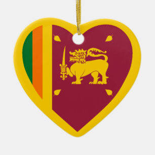 Sri Lanka Flag Heart Ceramic Ornament