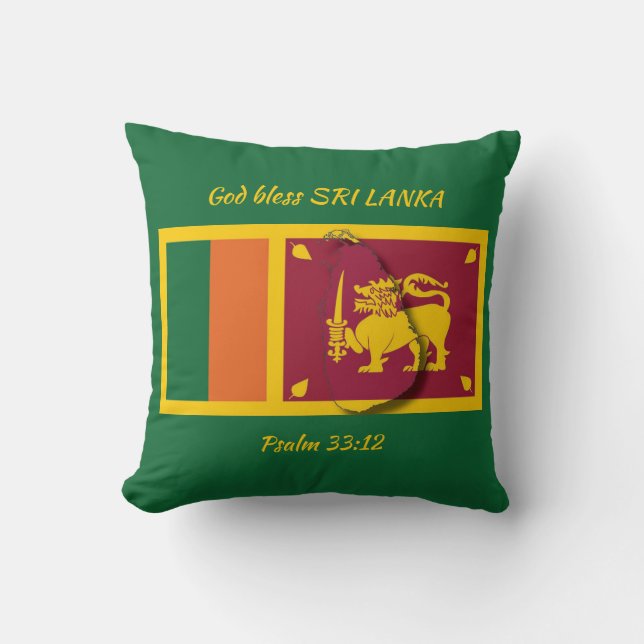 SRI LANKA FLAG Patriotic Scripture Custom GREEN Cushion (Front)