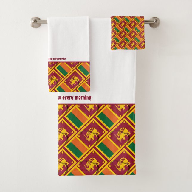 SRI LANKA FLAG Personalised Scripture WHITE Bath Towel Set (Insitu)