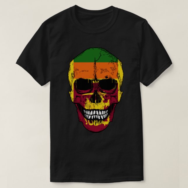 Sri Lanka Flag Skull Sri Lankan Flag Human Skull  T-Shirt (Design Front)