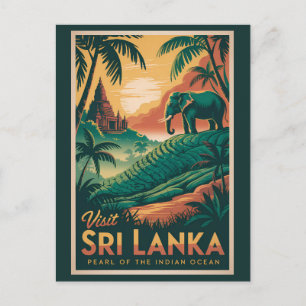 Sri Lanka Landscape Illustration Travel Art Retro Postcard