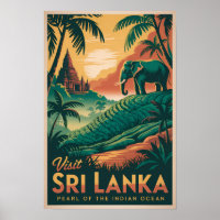 Sri Lanka Landscape Illustration Travel Art Retro