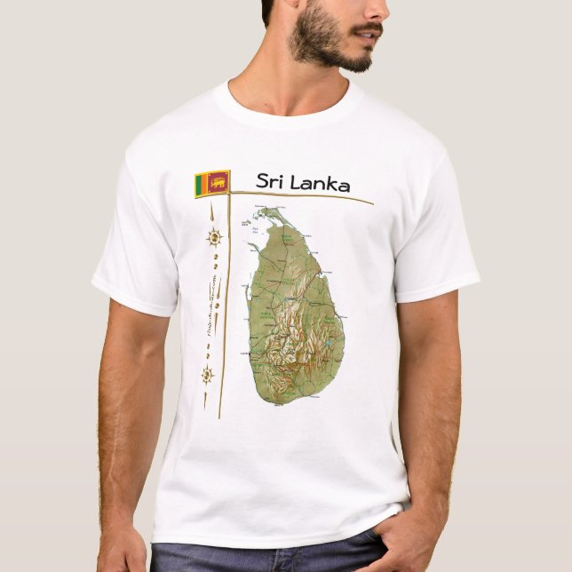 Sri Lanka Map + Flag + Title T-Shirt (Front)