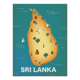 Sri Lanka map travel poster