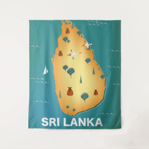 Sri Lanka map travel poster Flyer Tapestry