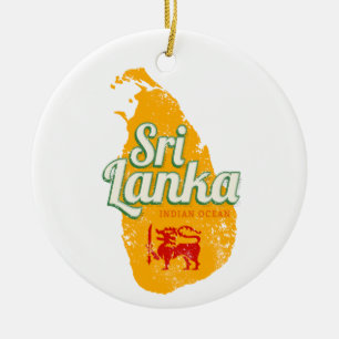 Sri Lanka Map Vintage Holiday Island Souvenir Ceramic Ornament