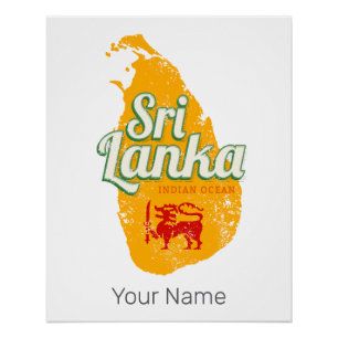 Sri Lanka Map Vintage Holiday Island Souvenir Poster