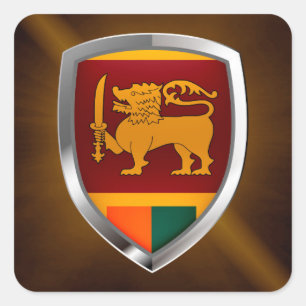 Sri Lanka Metallic Emblem Square Sticker