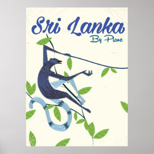Sri lanka monkey vintage vacation poster