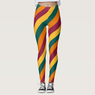 Sri Lanka National Flag Colours Diagonal Striped Leggings