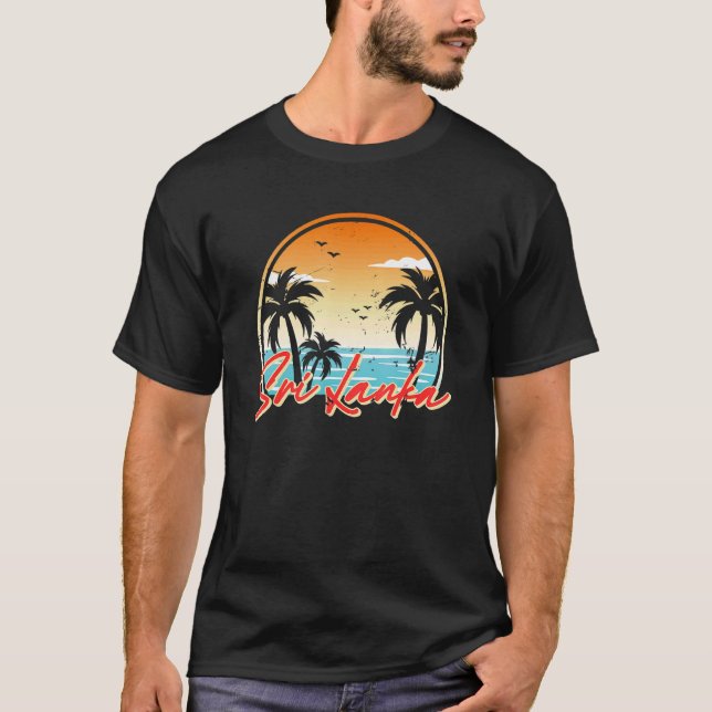 Sri Lanka Ocean  Retro Palm Tree  Vacation Sri Lan T-Shirt (Front)