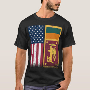 Sri Lanka Sri Lankan American Flags Proud USA T-Shirt