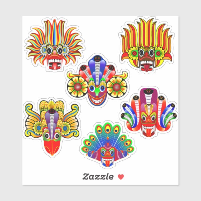 Sri Lanka traditional demon/yaka mask sticker pack (Sheet)