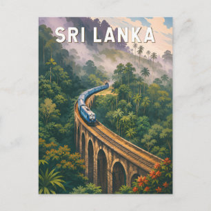 Sri Lanka Train Illustration Travel Art Vintage Postcard