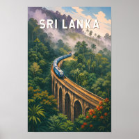 Sri Lanka Train Illustration Travel Art Vintage
