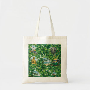 Sri Lanka Tropical Travel Collage with Elephant Tote Bag