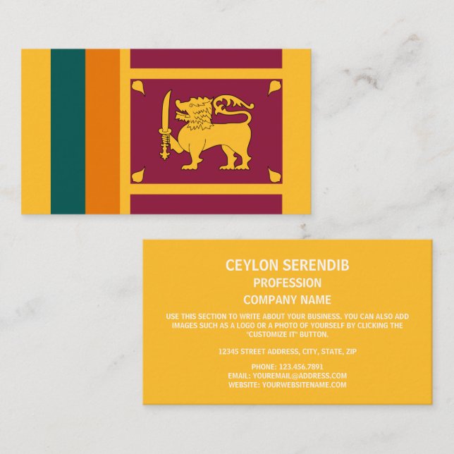 Sri Lankan Flag Design, Flag of Sri Lanka Business Card (Front/Back)
