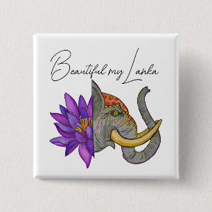 Sri Lankan Gifts with Elephant and Lotus 15 Cm Square Badge