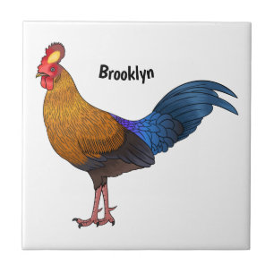 Sri Lankan junglefowl bird cartoon illustration Ceramic Tile