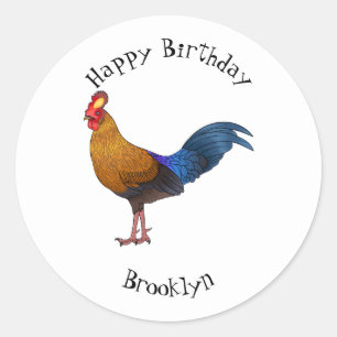 Sri Lankan junglefowl bird cartoon illustration Classic Round Sticker