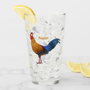 Sri Lankan junglefowl bird cartoon illustration Glass