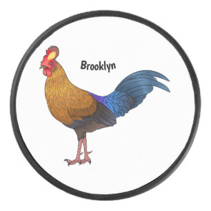 Sri Lankan junglefowl bird cartoon illustration Hockey Puck