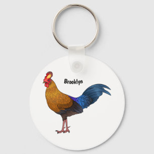 Sri Lankan junglefowl bird cartoon illustration Key Ring
